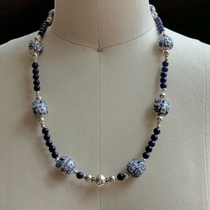 Beaded Owl and Sodalite with Sterling Silver Necklace